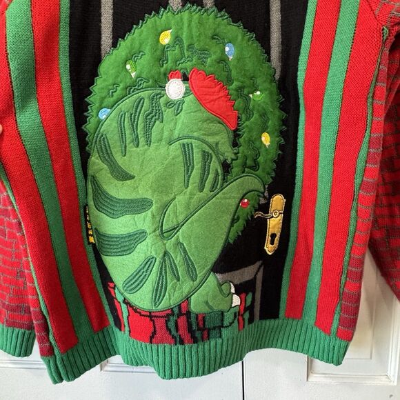 Blizzard Bay Ugly Christmas Sweater T-Rex Dinosaur Brick Door Decor Wreath Large - Picture 5 of 11